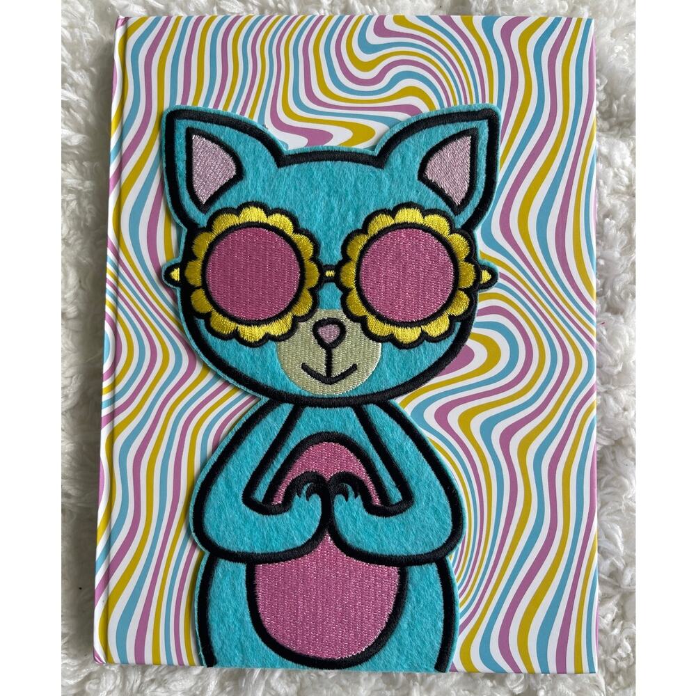 Fab Finds Cat Patch Journal Notebook Colorful Embroidered Wavy Pattern NEW Lined